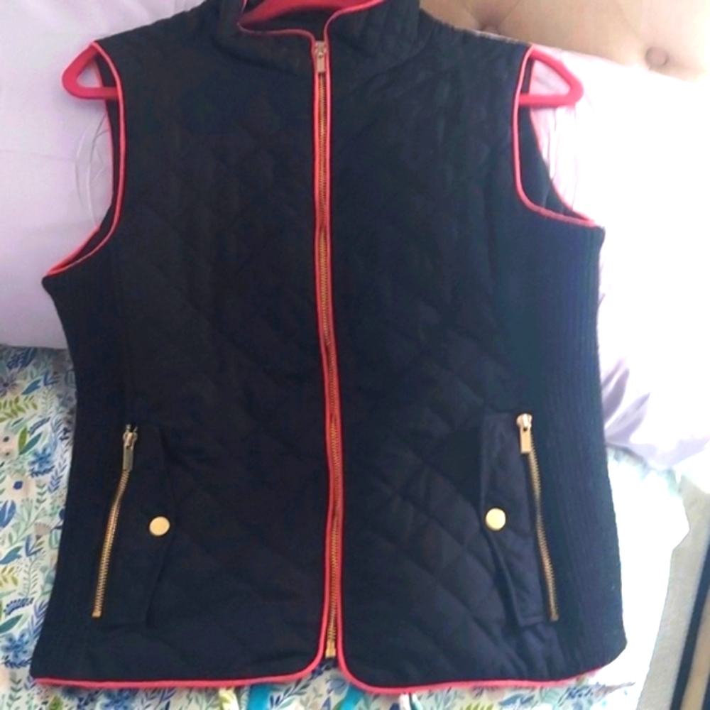 Miami Quilted Knit Lightweight Puffer Black Pink Vest Sz S